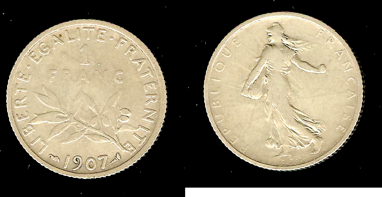 1 franc Semeuse 1907 Paris TTB-